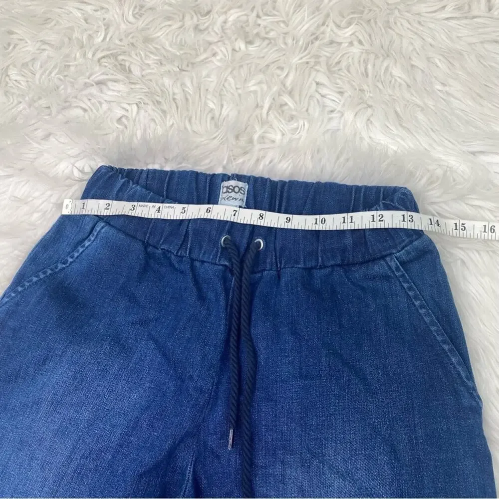 asos Women's Drawstring Long Jean Shorts Blue Size 2‎ Y2K Festival